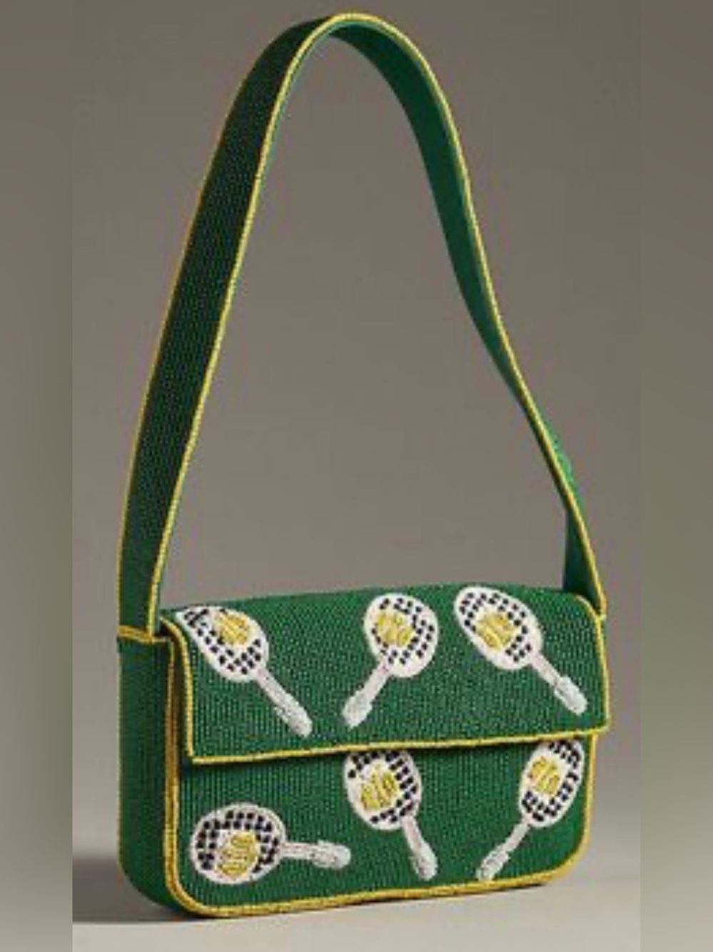 Anthropologie Beaded Fiona Bag Tennis Green